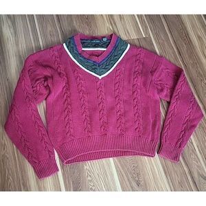 Vintage Marc Lewis Cable Knit Sweater Men's Size Large Grandpa‎ Red Green V Neck